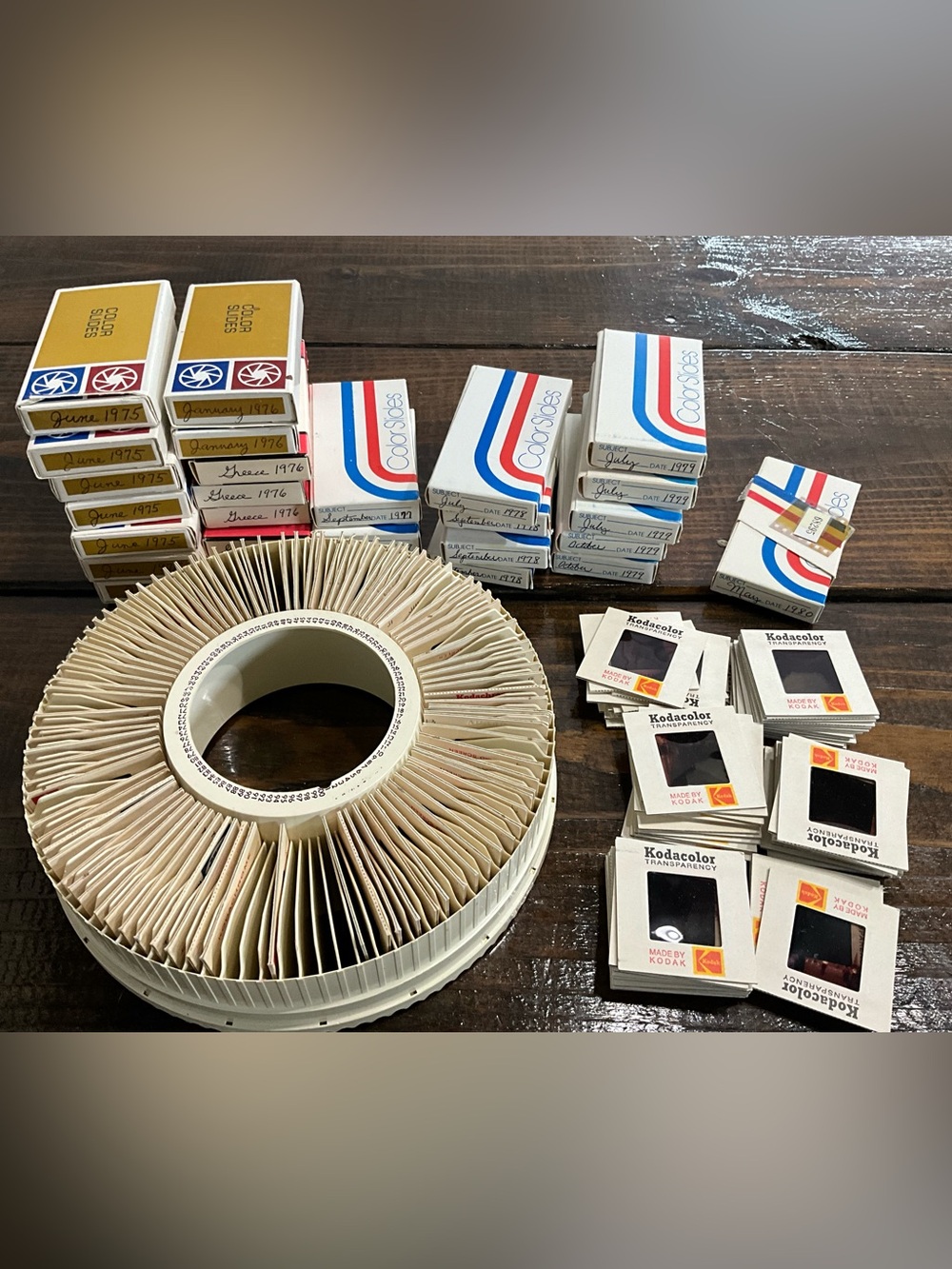 Large Vintage Lot of 1970s Color Slides w Sawyer Wheel Travel Vacation Greece